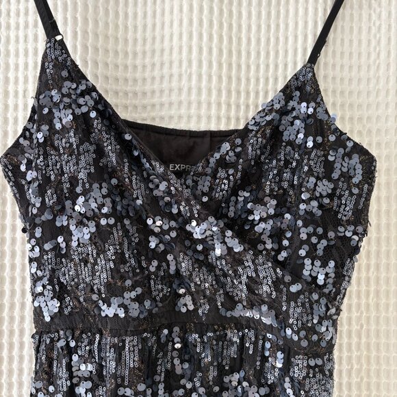 Express blue black sequined party dress size large going out fun sparkly - Picture 6 of 6